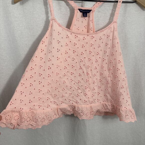 Aeropostale Pink Eyelet Racerback Feminine Tank Top Womens Sz S Coquette Boho - Picture 6 of 6